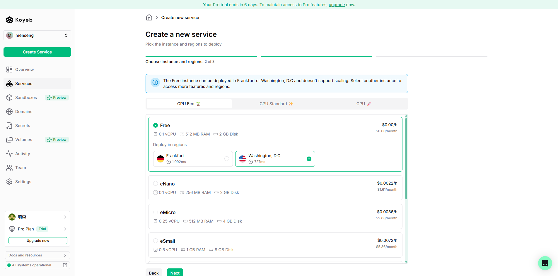Create service